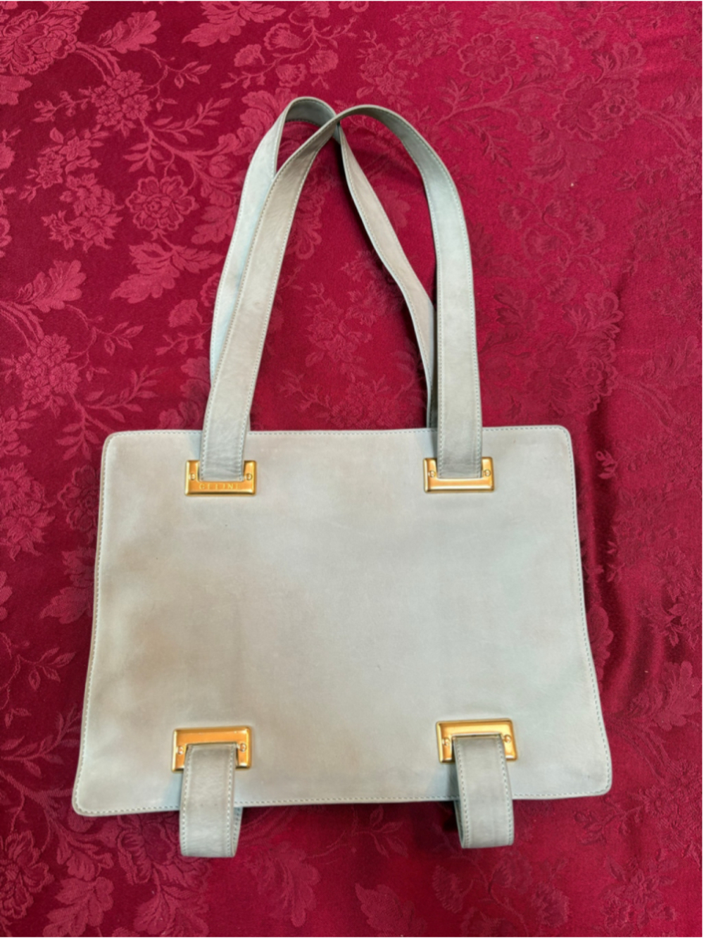 Celine Greenish-Grey Nubuck Shoulder Bag with Gold Hardware - Picture 3 of 11